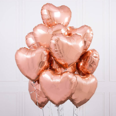 Фонтан из фольгированных сердец «розовое золото» (46 см/18″)